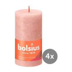 Bolsius 4er Pack Stumpenkerze 130/68 Rustik Shine nebliges rosa 04