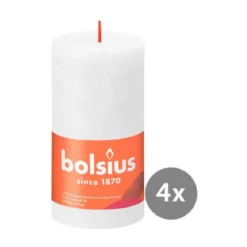 Bolsius 4er Pack Stumpenkerze 130/68 Rustik Shine wolkiges weiß 02