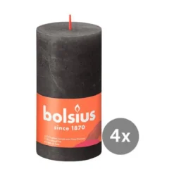 Bolsius 4er Pack Stumpenkerze 130/68 Rustik Shine stürmisches grau 31