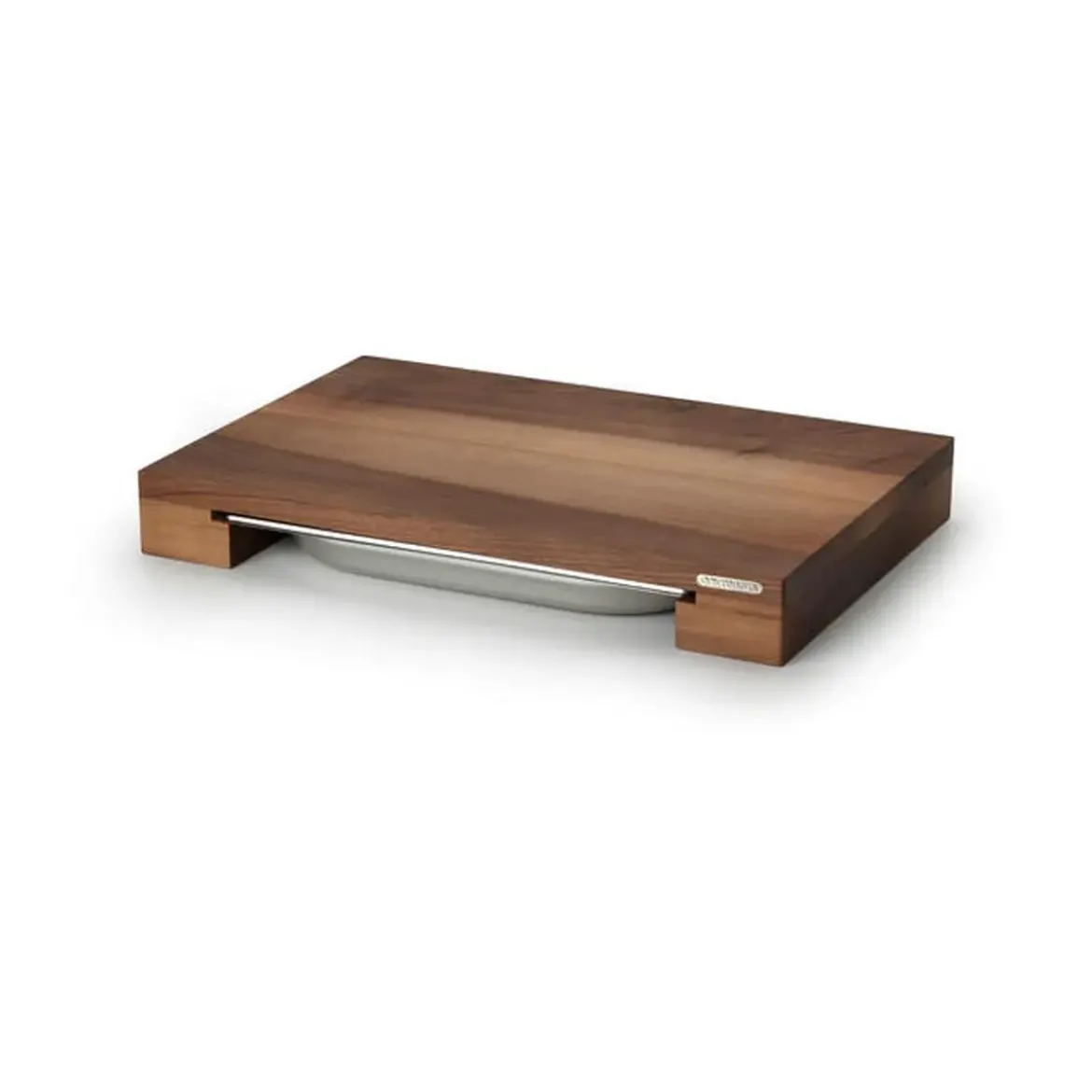 Continenta Schneidebrett Walnuss m. Edelstahl Schublade 48 x 32,5 x 6 cm