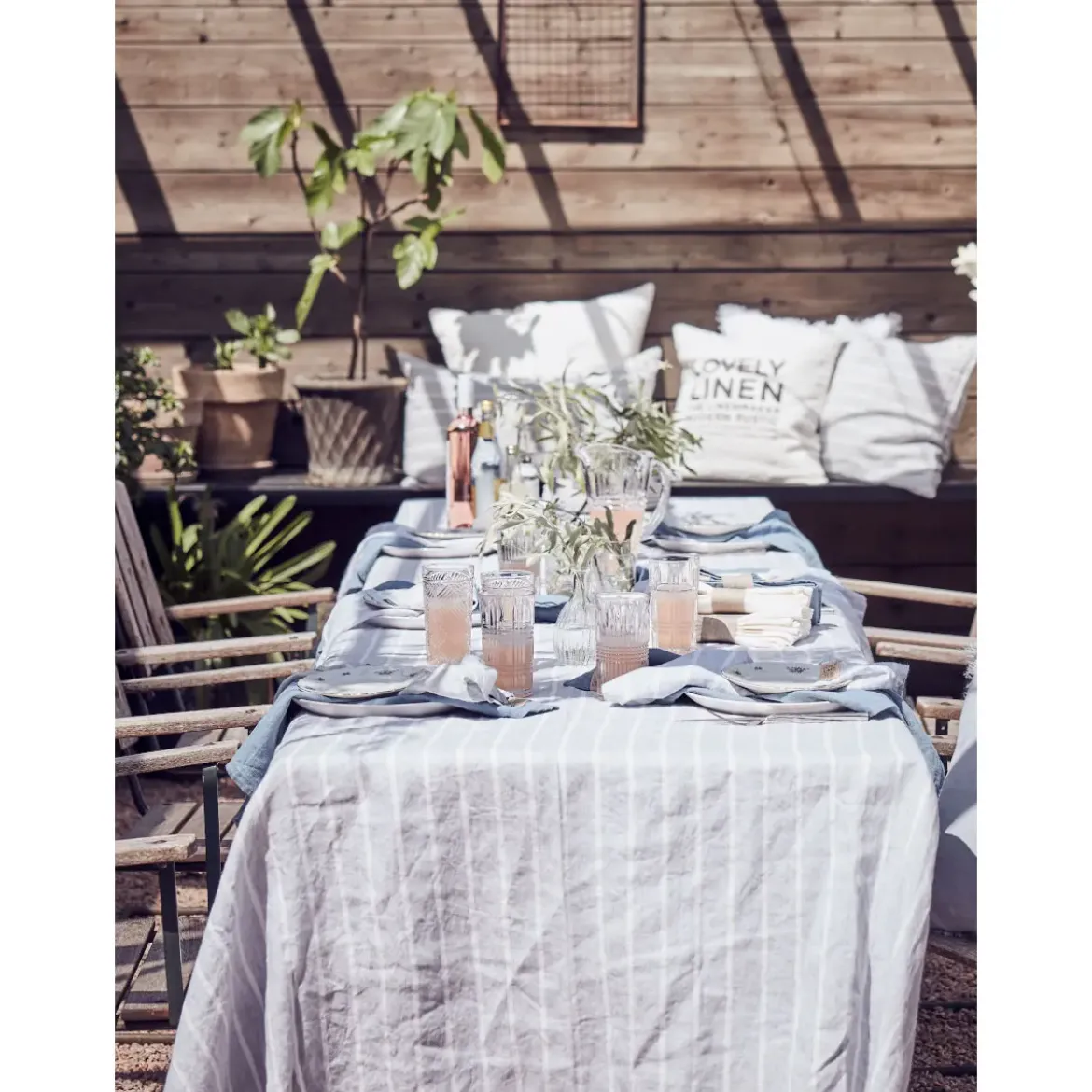 Lovely Linen Tischdecke 145x250 cm Misty Stripe Sky